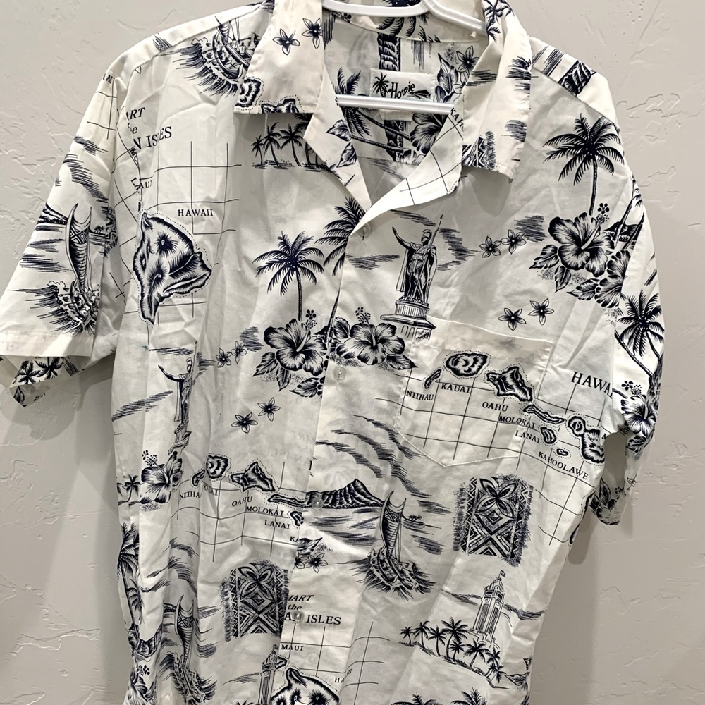 Hawaiian Howie Made in Hawaii Large Luau Beach Button Up Collard Shirt